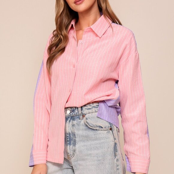 LUMIERE BACK & FORTH STRIPED BUTTON DOWN SHIRT - Picture 3 of 5